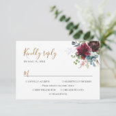 Elegant Burgundy Navy Florals mit Essensoptionen RSVP Karte (Stehend Vorderseite)