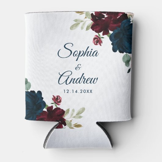 Elegant Burgundy & Navy Rustic Wood Wedding Dosenkühler (Vorderseite)