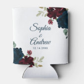 Elegant Burgundy & Navy Rustic Wood Wedding Dosenkühler (Rückseite)