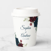 Elegant Burgundy & Navy Rustic Wood Wedding Pappbecher (Rückseite)