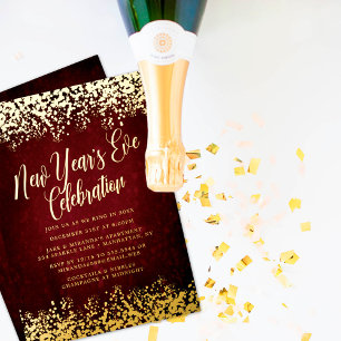 Elegant Burgundy New Year’s Eve Party Confetti Folien Feiertagskarte