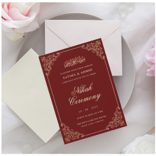Elegant Burgundy Nikah Muslim Wedding Einladung