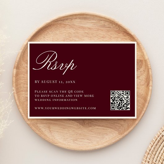 Elegant Burgundy Old Money QR Code Wedding RSVP Karte