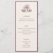 Elegant Burgundy Old Money Wedding Menükarte (Vorderseite)