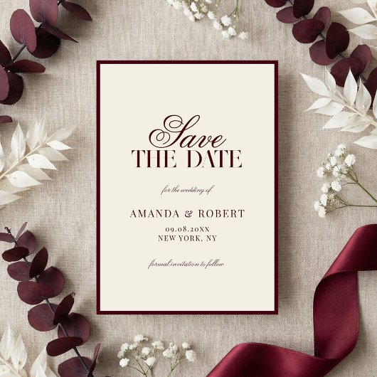 Elegant Burgundy Old Money Wedding Save The Date