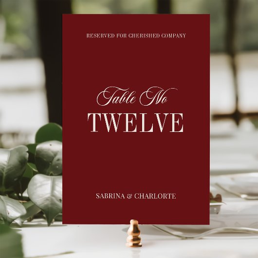 Elegant Burgundy Old Money Wedding Table Number Tischnummer