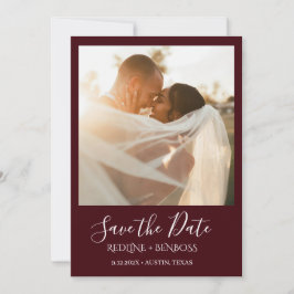 Elegant Burgundy One Photo Wedding Save The Date