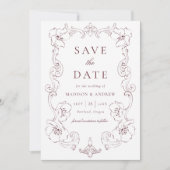Elegant Burgundy Ornate Floral Frame Wedding Save The Date (Vorderseite)