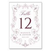 Elegant Burgundy Ornate Floral Frame Wedding Tischnummer (Rückseite)