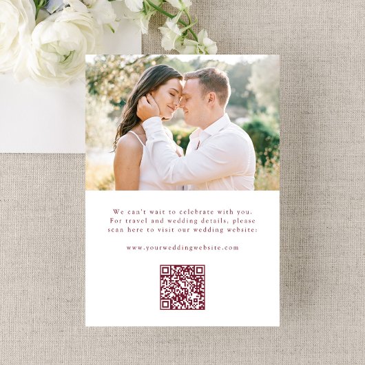 Elegant Burgundy Ornate Frame QR Code Wedding Save The Date
