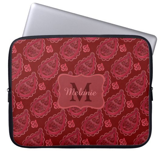 Elegant Burgundy Paisley Pattern Personalisiert Laptopschutzhülle (Vorderseite)