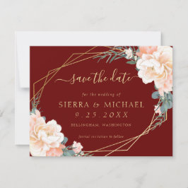 Elegant Burgundy Peach Gold Floral Save the Date Einladung