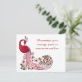 Elegant Burgundy Peacock & Feathers Personalisiert Ankündigungspostkarte (Stehend Vorderseite)