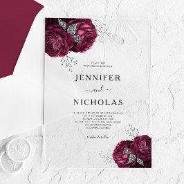 Elegant Burgundy Peonies Floral Wedding Acryleinladungen