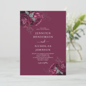 Elegant Burgundy Peonies Floral Wedding Einladung (Stehend Vorderseite)