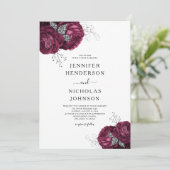 Elegant Burgundy Peonies Floral Wedding Einladung (Stehend Vorderseite)