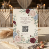 Elegant Burgundy Peonies Roses  QR Code Wedding Einladung