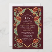 Elegant Burgundy Peony Art Nouveau QR Code Wedding Einladung (Vorderseite)