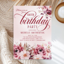 Elegant Burgundy Pink Floral 100. Geburtstag