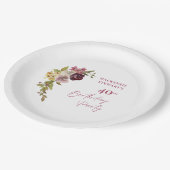 Elegant Burgundy Pink Floral 40. Geburtstag Pappteller (Schrägansicht)