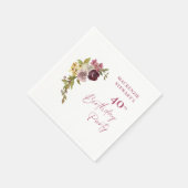 Elegant Burgundy Pink Floral 40. Geburtstag Serviette (Ecke)