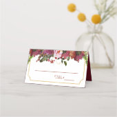 Elegant Burgundy Pink Floral Gold Geometric Platzkarte (Vorderseite)