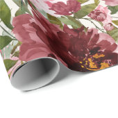 Elegant Burgundy Pink Wasserfarbe Botanisch floral Geschenkpapier (Rolleneckpunkt)