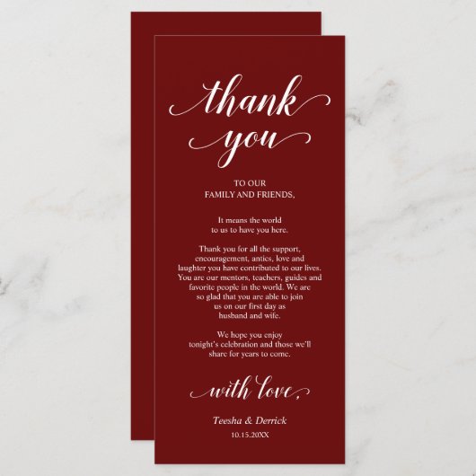 Elegant Burgundy, Platzierung Dankeschön Karte (Vorne/Hinten)