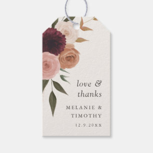 Elegant Burgundy Plum Floral Wedding Gift Tags Geschenkanhänger