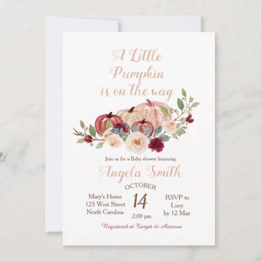 Elegant Burgundy Pumpkin Baby Shower Einladung (Vorderseite)