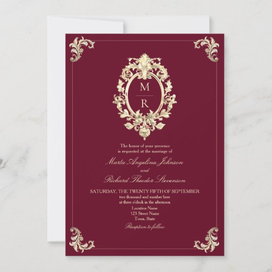 Elegant Burgundy QR Code Wedding Einladung (Vorderseite)