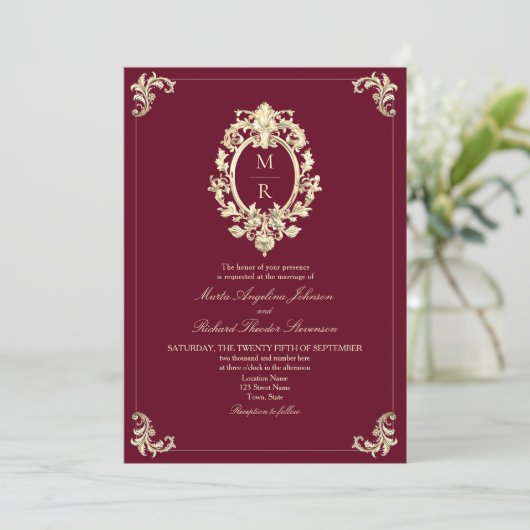 Elegant Burgundy QR Code Wedding Einladung (Stehend Vorderseite)