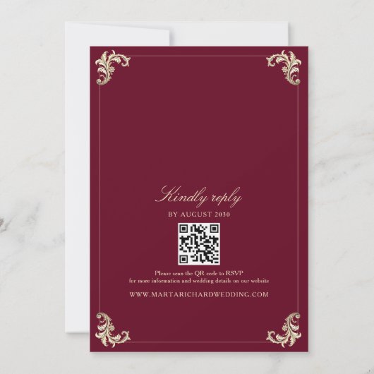 Elegant Burgundy QR Code Wedding Einladung (Rückseite)