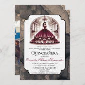 Elegant Burgundy Quinceañera Einladung (Vorne/Hinten)