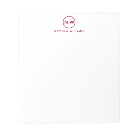 Elegant Burgundy Red Circle Two Monogram Initial Notizblock (Vorderseite)