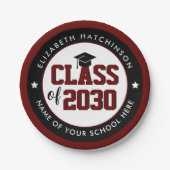 Elegant Burgundy Red Class of 2023 Abschluss Pappteller (Vorderseite)
