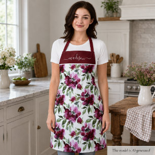Elegant Burgundy Red Floral Schürze