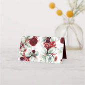 Elegant Burgundy Red Floral Wedding Platzkarte (Rückseite)