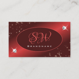 Elegant Burgundy Red Glitzer Stars Jewels Initials Visitenkarte