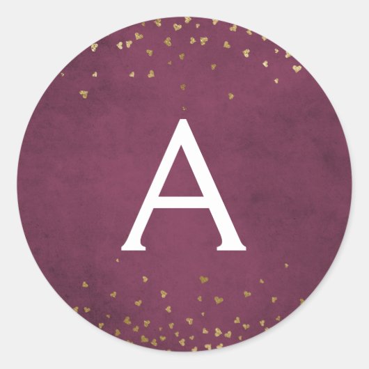Elegant Burgundy Red - Gold Foil Confetti Monogram Runder Aufkleber (Vorderseite)