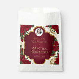 Elegant Burgundy Red & Gold Rose Quinceañera Geschenktütchen