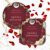 Elegant Burgundy Red & Gold Rose Quinceañera  Pappteller