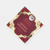 Elegant Burgundy Red & Gold Rose Quinceañera Serviette (Ecke)