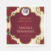 Elegant Burgundy Red & Gold Rose Quinceañera Serviette (Vorderseite)
