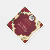 Elegant Burgundy Red & Gold Rose Quinceañera  Serviette (Ecke)