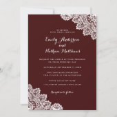 Elegant Burgundy Red Lace Wedding Einladung (Vorderseite)