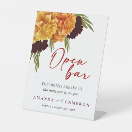 Elegant Burgundy Red "Marigold" Open Bar Wedding Sockelschild