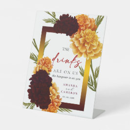 Elegant Burgundy Red  "Marigold" Open Bar Wedding Sockelschild