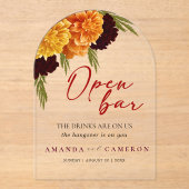 Elegant Burgundy Red "MARIGOLD" Wedding Open Bar Acryleinladungen (Vorderseite)