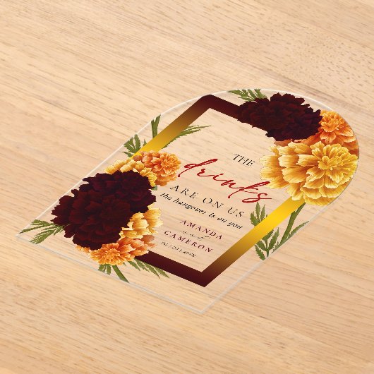 Elegant Burgundy Red  "MARIGOLD" Wedding The Drink Acryleinladungen (Ablage )